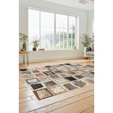 Evdeya Dijital Kaymaz Taban Yıkanabilir Patchwork Desen Yolluk Mutfak Salon Halısı, Patchwork-14-Kahve,