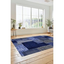 Evdeya Dijital Kaymaz Taban Yıkanabilir Patchwork Desen Yolluk Mutfak Salon Halısı, Patchwork-15-Mavi,