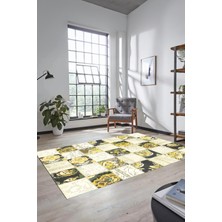 Evdeya Dijital Kaymaz Taban Yıkanabilir Patchwork Desen Yolluk Mutfak Salon Halısı, Patchwork-19-Sarı,