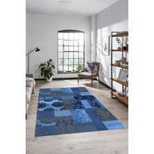 Evdeya Dijital Kaymaz Taban Yıkanabilir Patchwork Desen Yolluk Mutfak Salon Halısı, Patchwork-16-Mavi,