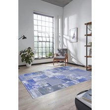 Evdeya Dijital Kaymaz Taban Yıkanabilir Patchwork Desen Yolluk Mutfak Salon Halısı, Patchwork-20-Mavi,