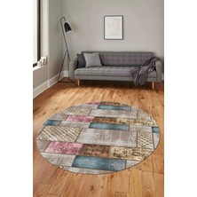 Evdeya Baskılı Kaymaz Yıkanabilir Patchwork Desen Yuvarlak Mutfak Salon Halısı, Y-Patchwork-18-Renkli,