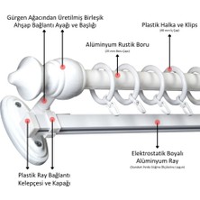 İzen Ahşap Başlıklı Raylı Eko Rustik Perde Askısı (Alüminyum Boru) Plastik Halka ve Klips