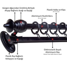 İzen Ahşap Başlıklı Raylı Eko Rustik Perde Askısı (Alüminyum Boru) Plastik Halka ve Klips