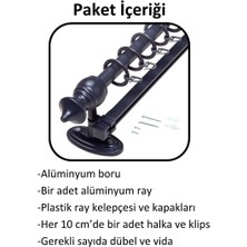 İzen Ahşap Başlıklı Raylı Eko Rustik Perde Askısı (Alüminyum Boru) Plastik Halka ve Klips