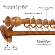 İzen Ahşap Başlıklı Raylı Eko Rustik Perde Askısı (Alüminyum Boru) Plastik Halka ve Klips