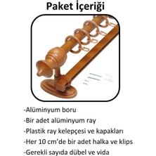 İzen Ahşap Başlıklı Raylı Eko Rustik Perde Askısı (Alüminyum Boru) Plastik Halka ve Klips