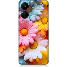 Teknomeg Xiaomi Redmi 13C Uyumlu Renkli Çiçekler Damlacık Desenli Silikon Kılıf