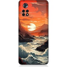 Teknomeg Xiaomi Poco X4 Pro 5g Uyumlu Deniz Dağ ve Gün Batımı Desenli Silikon Kılıf