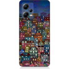 Teknomeg Xiaomi Poco X5 5g Uyumlu Minyatür Evler ve Gece Desenli Silikon Kılıf