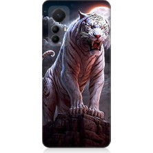 Teknomeg Xiaomi Mi 12 Pro Uyumlu Beyaz Savaşçı Kaplan Tiger Desenli Silikon Kılıf