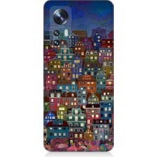 Teknomeg Xiaomi Mi 12 Uyumlu Minyatür Evler ve Gece Desenli Silikon Kılıf