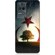 Teknomeg Xiaomi Poco F4 Uyumlu Göktürkçe Türk ve Ağaç Bayrak Desenli Silikon Kılıf