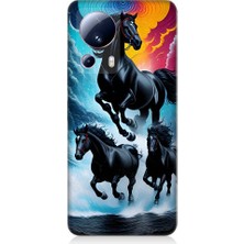 Teknomeg Xiaomi Mi 13 Lite Uyumlu Siyah Atlar Desenli Silikon Kılıf