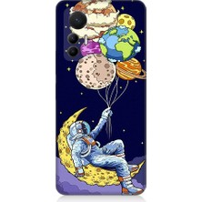 Teknomeg Xiaomi Mi 12 Lite 5g Uyumlu Astronot ve Gezegenler Desenli Silikon Kılıf