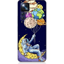 Teknomeg Xiaomi Mi 12T Uyumlu Astronot ve Gezegenler Desenli Silikon Kılıf