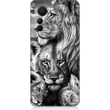 Teknomeg Xiaomi Mi 12 Pro Uyumlu Siyah Beyaz Aslan Ailesi Desenli Silikon Kılıf