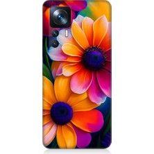 Teknomeg Xiaomi Mi 12T Pro Uyumlu Soft Renkli Çiçekler Desenli Silikon Kılıf