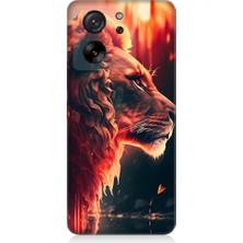 Teknomeg Xiaomi Mi 13T Pro Uyumlu Sarı Kırmızı Asil Aslan Desenli Silikon Kılıf