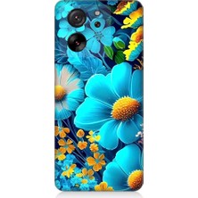 Teknomeg Xiaomi Mi 13T Pro Uyumlu Mavi Sarı Çiçekler Desenli Silikon Kılıf