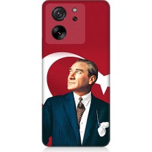 Teknomeg Xiaomi Mi 13T Pro Uyumlu Mustafa Kemal Atatürk ve Bayrak Desenli Silikon Kılıf