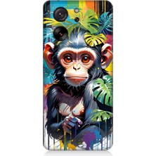 Teknomeg Xiaomi Mi 13T Pro Uyumlu Sevimli Maymun ve Yapraklar Desenli Silikon Kılıf