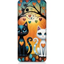 Teknomeg Xiaomi Poco F4 Uyumlu Aşık Siyah ve Beyaz Kediler Desenli Silikon Kılıf