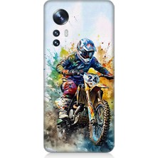 Teknomeg Xiaomi Mi 12 Uyumlu Motorsikletçi Desenli Silikon Kılıf