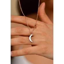 Roza Silver Rose Özel Tasarım Ay Yıldız Gümüş Kadın Kolye
