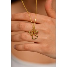 Roza Silver Gold Renk Minimal Melek Figürlü Özel Tasarım Gümüş Kolye