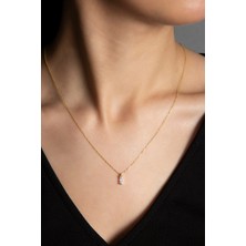 Elika Silver Kadın Minimal Beyaz Taşlı  Model 925 Ayar Gümüş Kolye