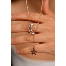 Roza Silver Rose Ayarlanabilir Ay Yıldız Özel Tasarım Gümüş Kolye
