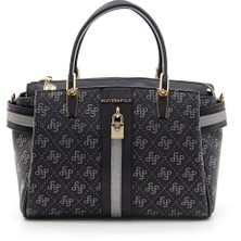 Silver Polo Kadın Omuz Çantası 1103-44318 Silver Polo Bayan Çantası M178 Siyah Platin-Mat Siyah-Platin