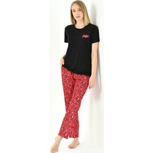 Yeni İnci Kırmızı Desen Kadın Pijama