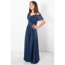 Modaviki Askılı Simli Abiye Elbise Lacivert MDV938