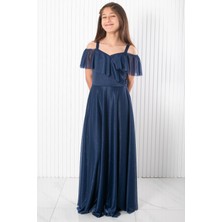 Modaviki Askılı Simli Abiye Elbise Lacivert MDV938
