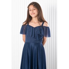 Modaviki Askılı Simli Abiye Elbise Lacivert MDV938
