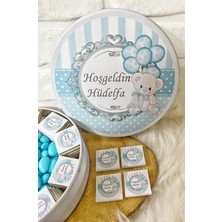 Bunnyball Chocolate 150 Adet + 200 gr Draje Mavi Balon Temalı Isme Özel Erkek Bebek Hoşgeldin Hediyelik Çikolata