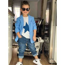 Poyraz Kids Erkek Çocuk  Ceket Tişört Kot Pantalon Jean 3 Lü Takım Bayramlık Kombin