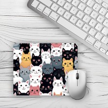 Moddy Store Şirin Rengarenk Kediler Tasarımlı Baskılı Kaydırmaz Taban 18X22 cm Mouse Pad