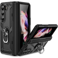 Case World Samsung Galaxy Z Fold 5 Kapak Military Yüzüklü Stantlı Panzer Tank Kılıf - Siyah