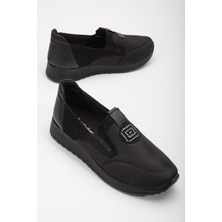 Dilimler Ayakkabı Süet ve Paraşüt Malzeme Taş Detaylı Siyah Kadın Günlük Ayakkabı