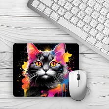 Moddy Store Suluboya Renkli Kedi Tasarımlı Baskılı Kaydırmaz Taban 18X22 cm Mouse Pad