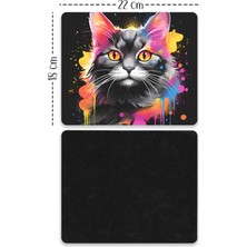 Moddy Store Suluboya Renkli Kedi Tasarımlı Baskılı Kaydırmaz Taban 18X22 cm Mouse Pad