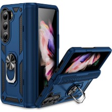 Case World Samsung Galaxy Z Fold 5 Kapak Military Yüzüklü Stantlı Panzer Tank Kılıf - Lacivert