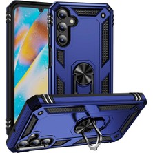 Case World Samsung Galaxy A15 Kapak Military Yüzüklü Stantlı Panzer Tank Kılıf - Lacivert