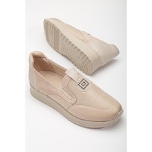 Dilimler Ayakkabı Süet ve Paraşüt Malzeme Taş Detaylı Bej Kadın Günlük Ayakkabı