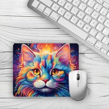 Moddy Store Gökkuşağı Renkli Kedi Tasarımlı Baskılı Kaydırmaz Taban 18X22 cm Mouse Pad