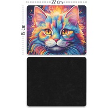 Moddy Store Gökkuşağı Renkli Kedi Tasarımlı Baskılı Kaydırmaz Taban 18X22 cm Mouse Pad