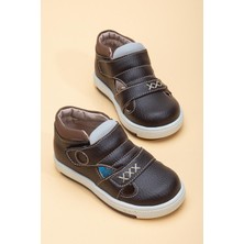 Dilimler Ayakkabı Şirinbebe Şiringenç Dikiş Detaylı Iki Cırtlı Kahverengi Erkek Ilkadım Bebek Çocuk Ayakkabısı